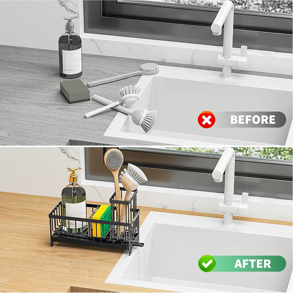 Elevate Your Kitchen Organization with Our Stylish Metal Sponge Holder and Sink Caddy - Perfect for Brushes and More!