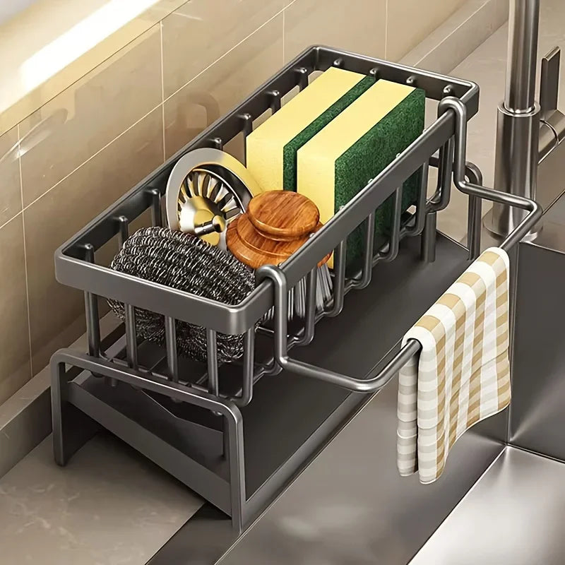 Elevate Your Kitchen Organization with Our Auto Draining Sponge Holder and Sink Caddy - Includes Removable Brush Holder!