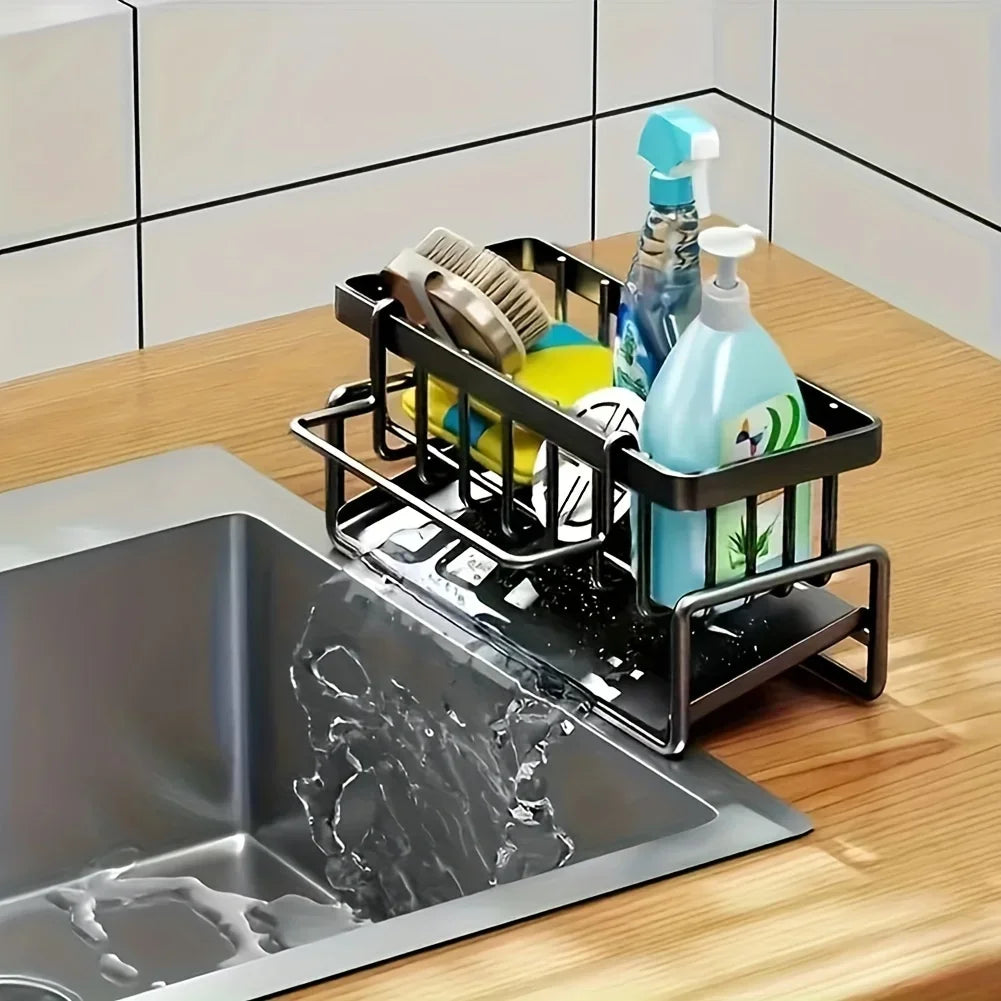 Elevate Your Kitchen Organization with Our Auto Draining Sponge Holder and Sink Caddy - Includes Removable Brush Holder!