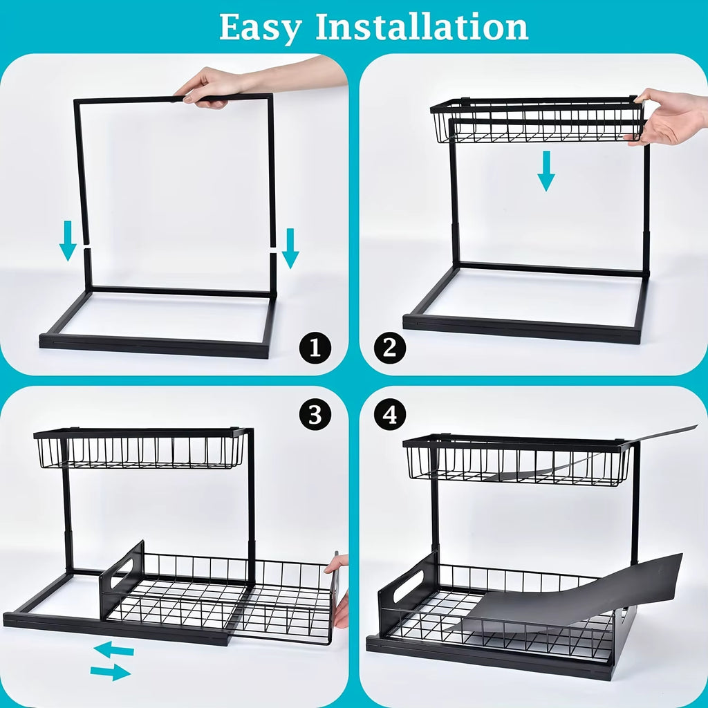 Maximize Your Space with Our Versatile 2-Tier Pull-Out Under Sink Organizer - Perfect for Streamlined Storage!