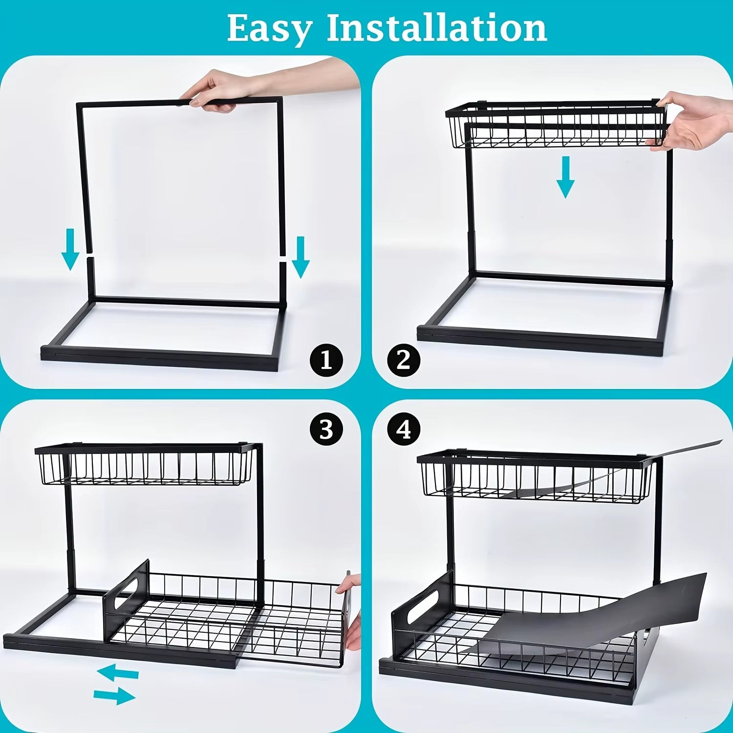 Maximize Your Space with Our Versatile 2-Tier Pull-Out Under Sink Organizer - Perfect for Streamlined Storage!