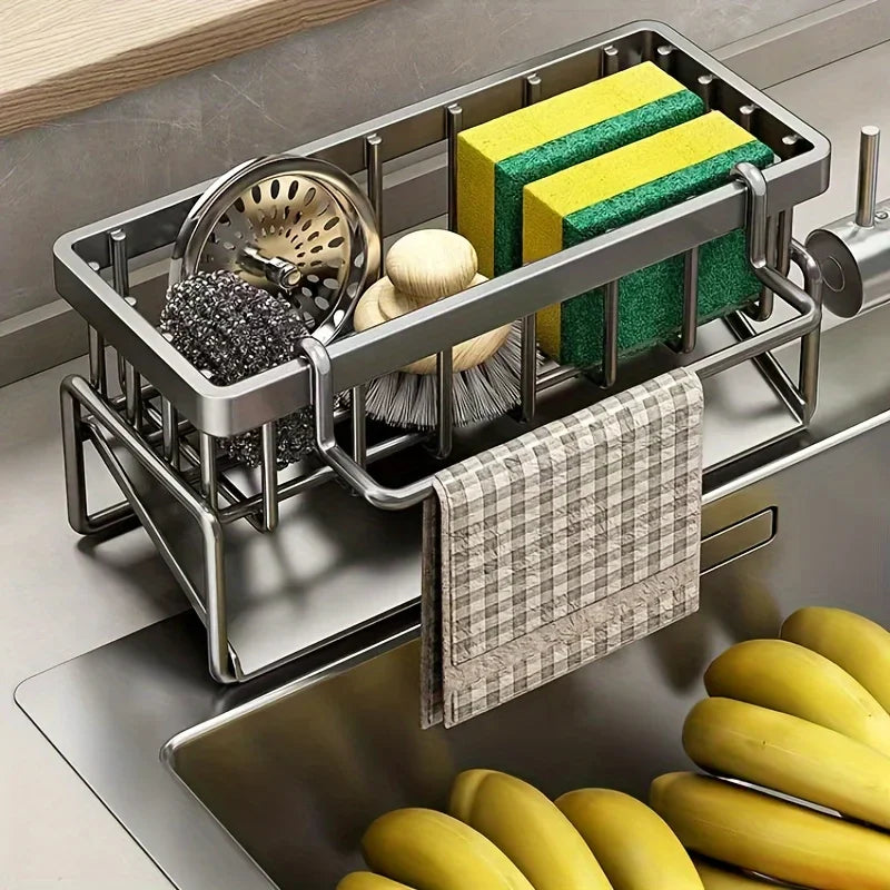 Elevate Your Kitchen Organization with Our Auto Draining Sponge Holder and Sink Caddy - Includes Removable Brush Holder!