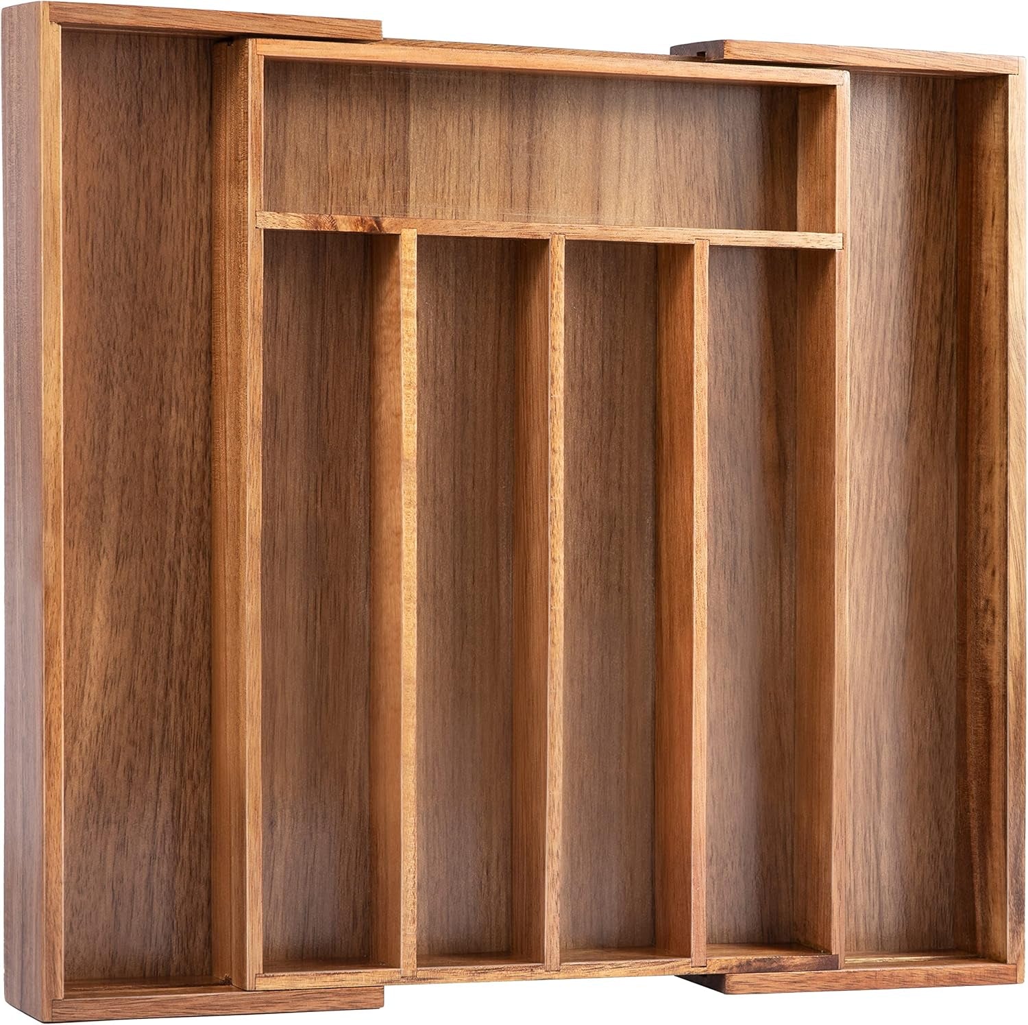 Stylish Acacia Silverware Organizer - Expandable Kitchen Drawer Storage for Utensils and Flatware