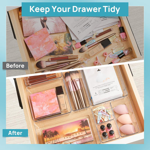 Transform Your Space with 25 PCS Clear Plastic Drawer Organizer Set - Versatile Storage Bins for Makeup, Office Supplies, and More!