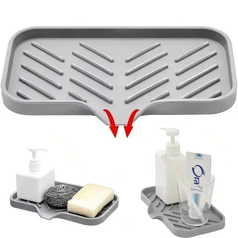 Transform Your Kitchen with Our Versatile Sink Silicone Tray – Perfect for Soap, Sponge, and Brush Storage!