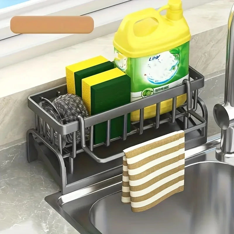 Elevate Your Kitchen Organization with Our Auto Draining Sponge Holder and Sink Caddy - Includes Removable Brush Holder!