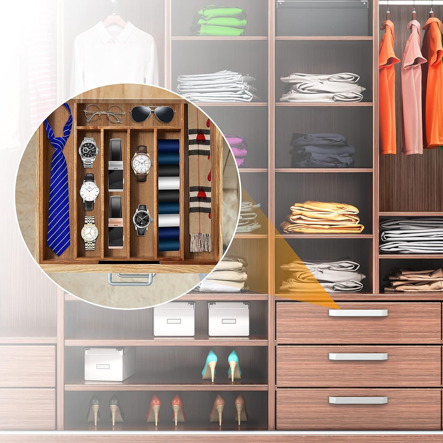 Stylish Acacia Silverware Organizer - Expandable Kitchen Drawer Storage for Utensils and Flatware