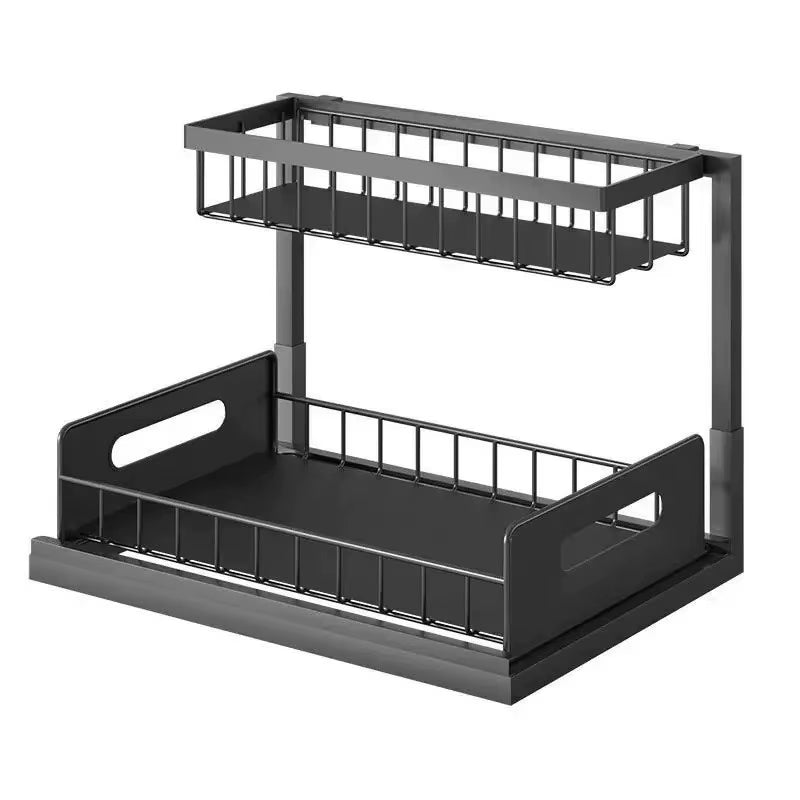 Maximize Your Space with Our Versatile 2-Tier Pull-Out Under Sink Organizer - Perfect for Streamlined Storage!