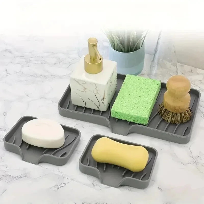 Transform Your Kitchen with Our Versatile Sink Silicone Tray – Perfect for Soap, Sponge, and Brush Storage!