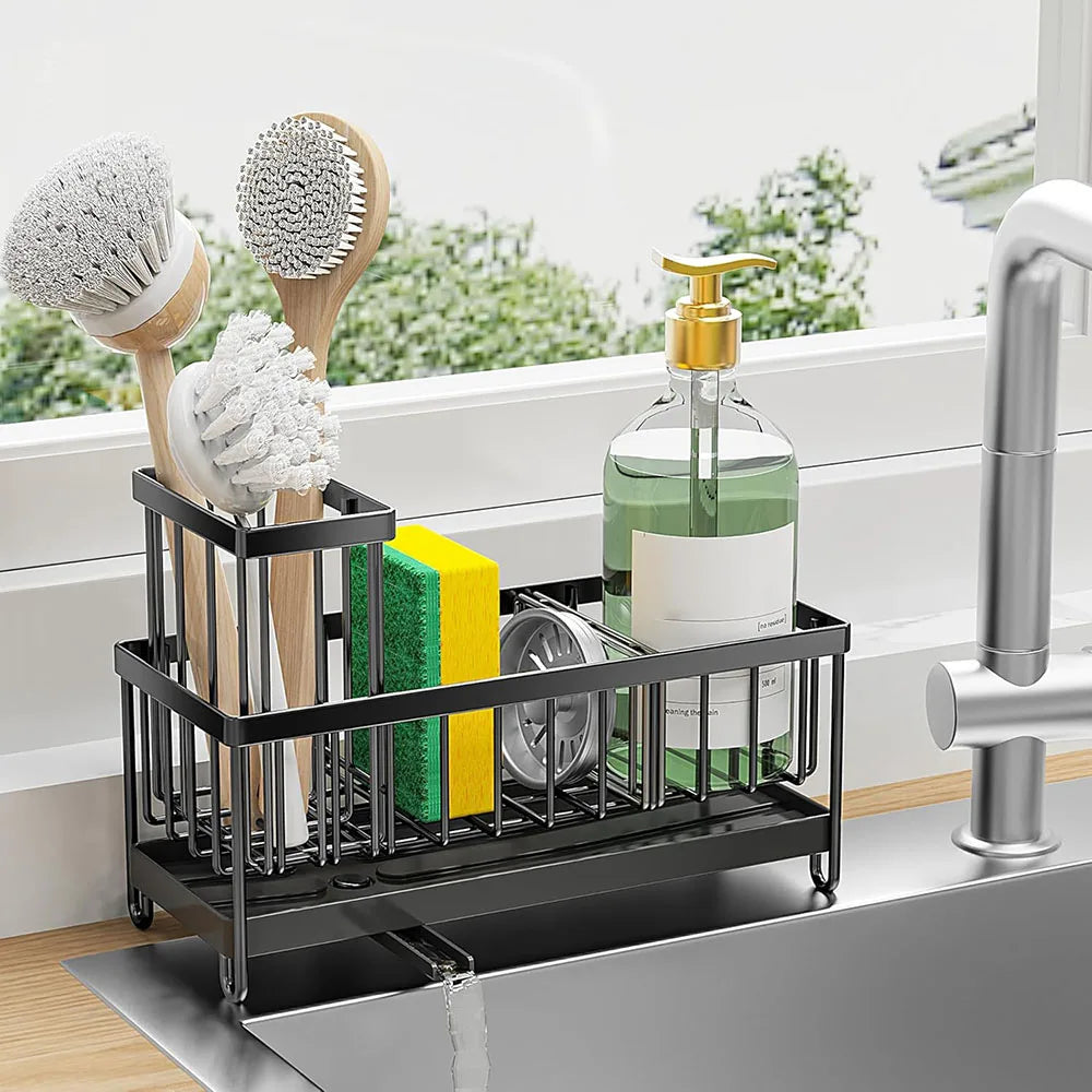 Elevate Your Kitchen Organization with Our Stylish Metal Sponge Holder and Sink Caddy - Perfect for Brushes and More!