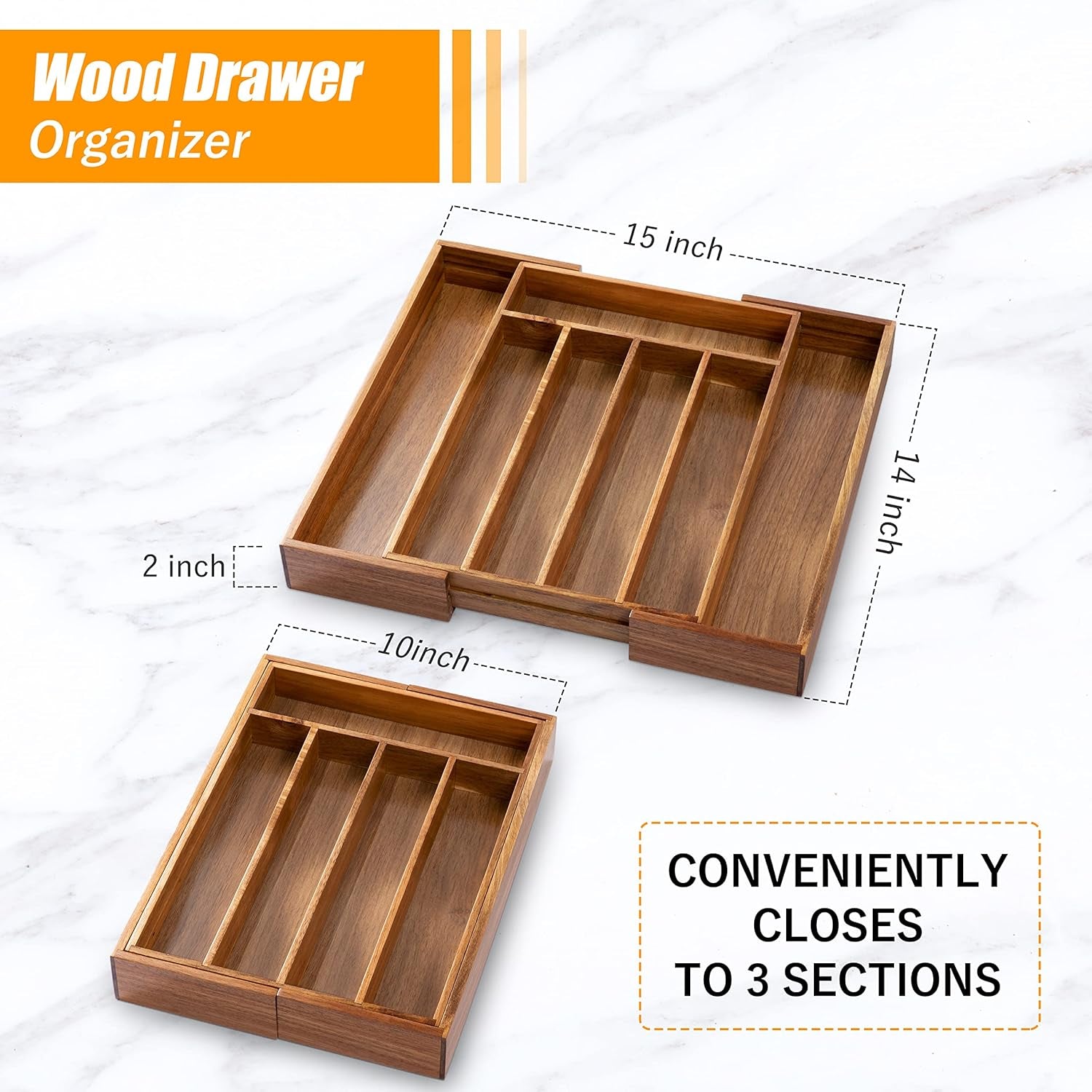 Stylish Acacia Silverware Organizer - Expandable Kitchen Drawer Storage for Utensils and Flatware