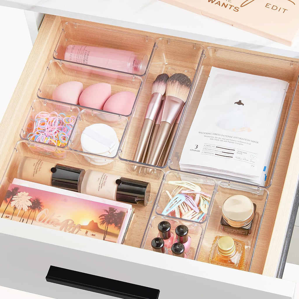 Transform Your Space with 25 PCS Clear Plastic Drawer Organizer Set - Versatile Storage Bins for Makeup, Office Supplies, and More!