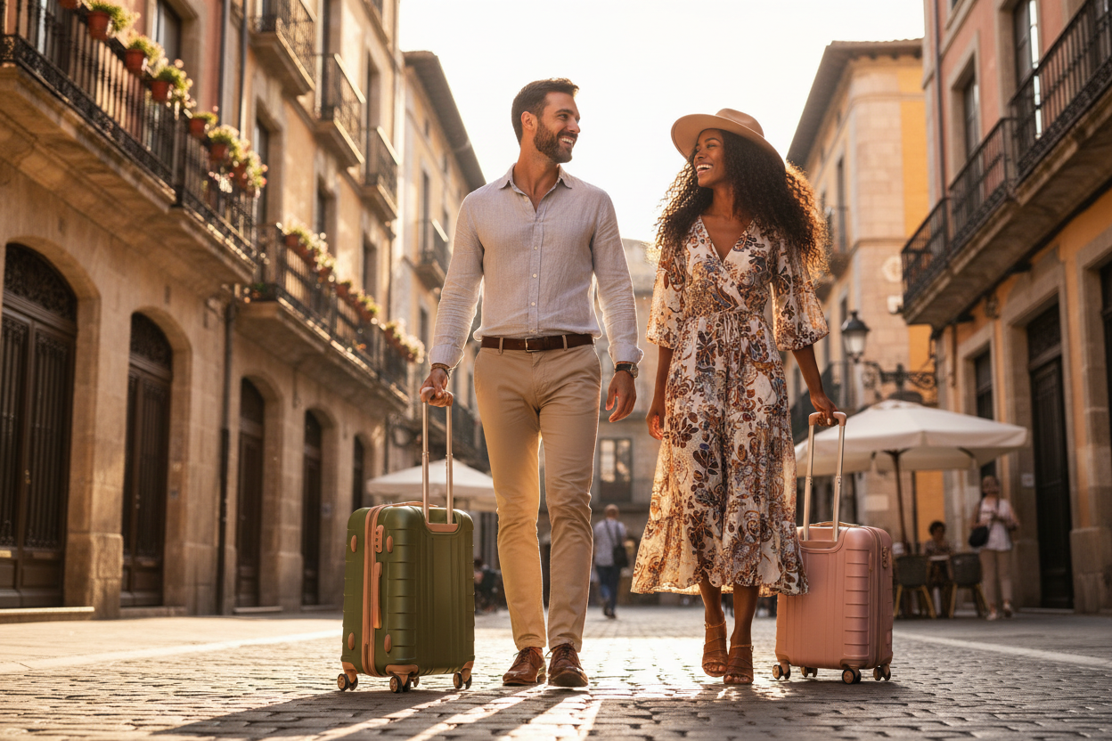 Travelers with Spinner Suitcases in Europe